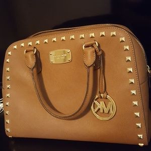 MICHAEL KORS gold studded brown leather purse